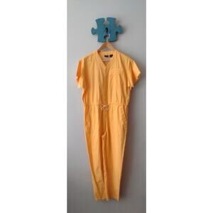 Vintage 80s Striped Yellow Romper Jumper Playsuit Large Cotton Liz Kids